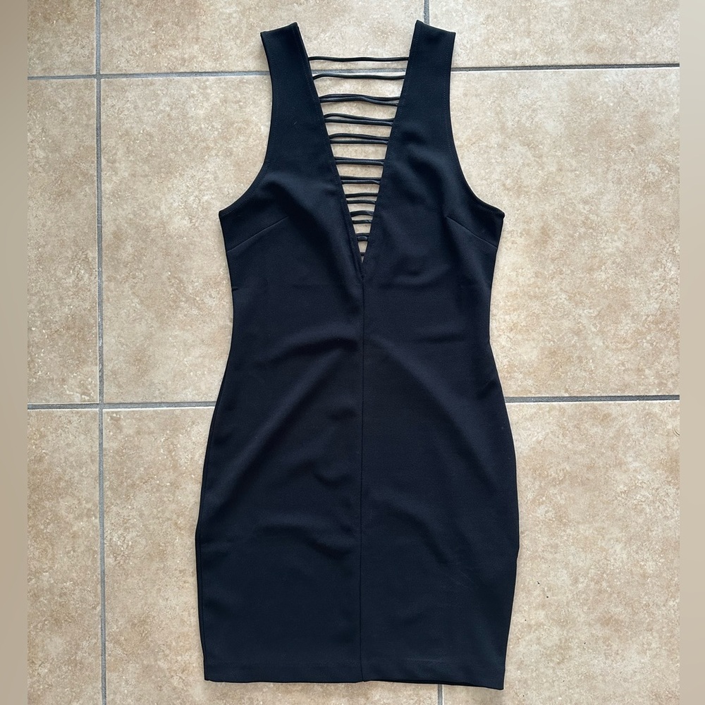 H&M - Deep V Fitted Bodycon Black Mini Dress